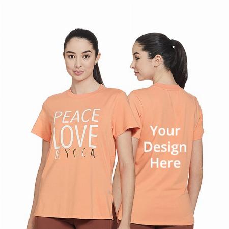 Peach Customized Enamor Women's Short Sleeve Crew Neck Peach Love Design Graphic Printed T-Shirt