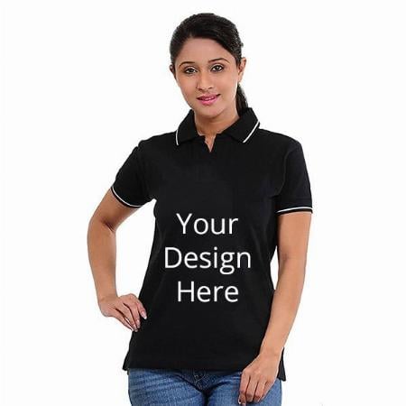 Black with White Tipping Customized Premium Cotton Polo T-Shirt for Women