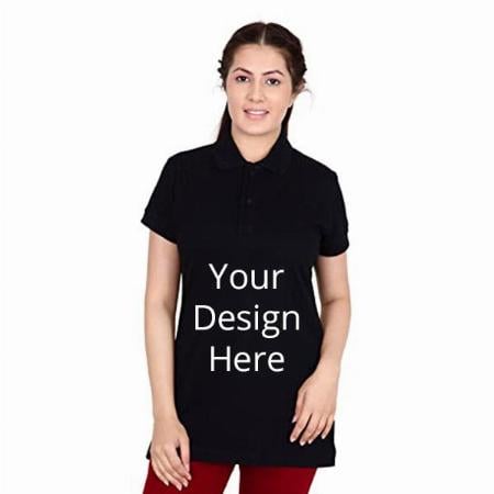Black Customized Half Sleeve Polo T-Shirt for Women