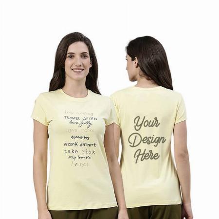 Lemon Customized Enamor Women's Short Sleeve Crew Neck Slim Fit Travel Graphic Printed Cotton T-Shirt