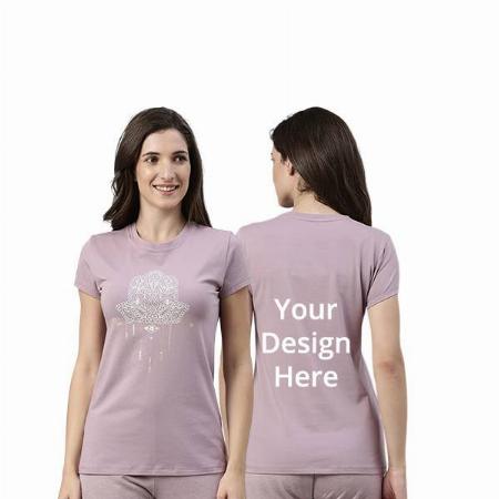 Light Purple Customized Enamor Women's Short Sleeve Crew Neck Slim Fit Blocks Graphic Printed T-Shirt