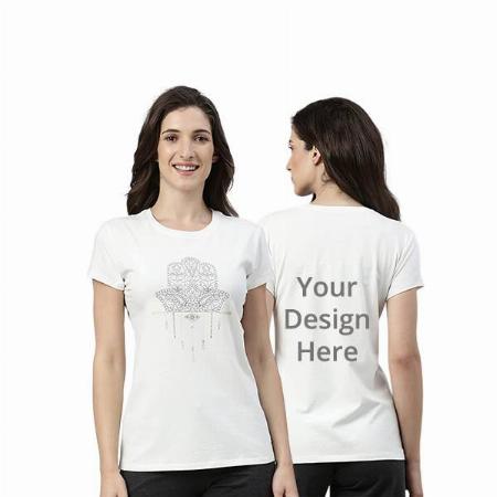 White Customized Enamor Women's Short Sleeve Crew Neck Slim Fit Cotton Blocks Design Graphic Printed T-Shirt