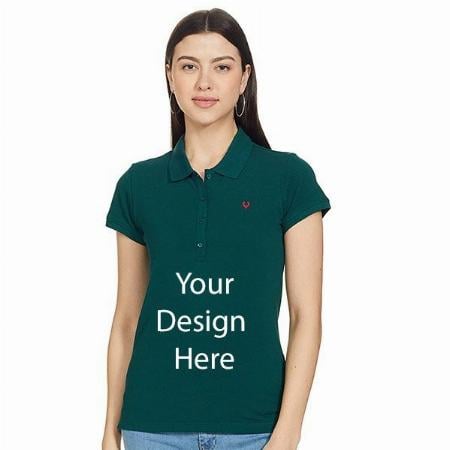 Dark Green Customized Allen Solly Women's Solid Regular Fit Polo T-Shirt