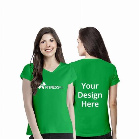 Green Customized Women's Regular Fit Cotton Fitnees Graphic Printed V Neck Half Sleeves T-Shirt