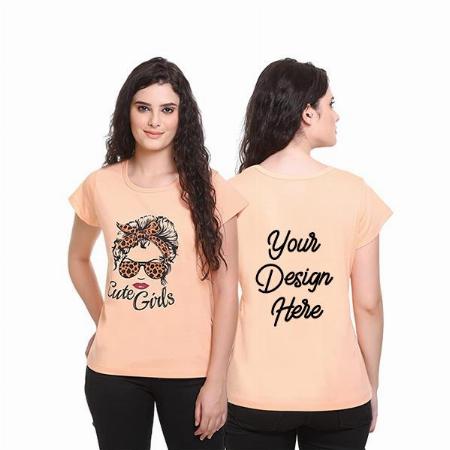 Light Orange Customized Cotton Round Neck Cute Girl Design Graphic Printed T-Shirt for Women