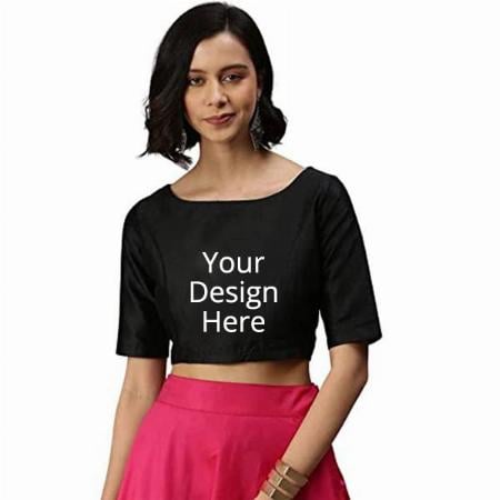 Black Customized Womens Polyester Jaquard Crop Top