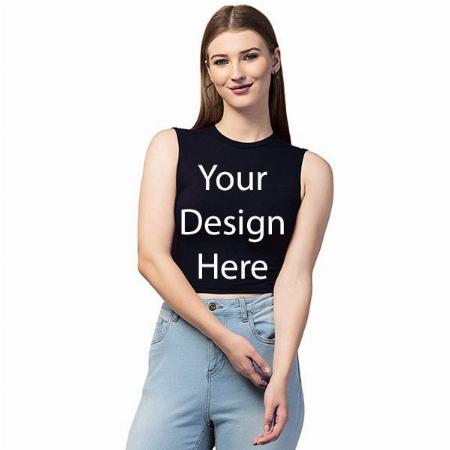 Black Customized Women Solid Ribbed Crop Tank Top