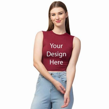 Maroon Customized Women Solid Ribbed Crop Tank Top