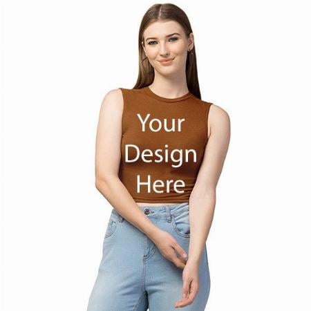 Brown Customized Women Solid Ribbed Crop Tank Top