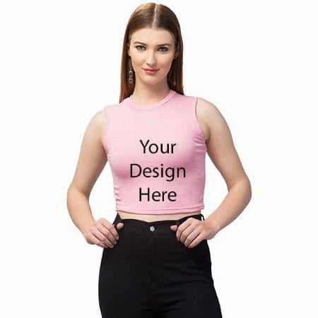 Pink Customized Women Solid Ribbed Crop Tank Top
