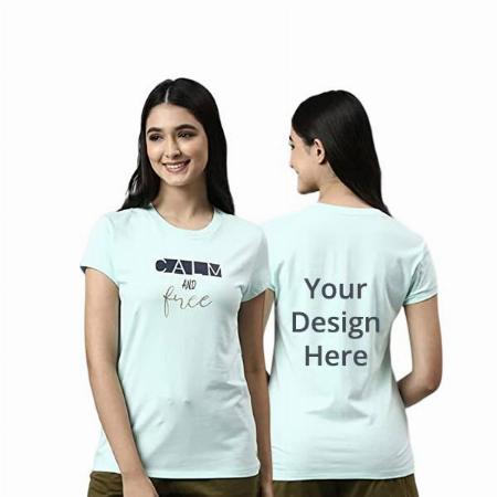 Soft Aqua Customized Enamor Short Sleeve Round Neck Cotton Calm and Free Graphic Printed T-Shirt for Women