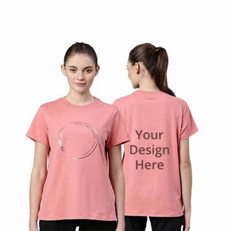 Pink Customized Enamor Round Neck Life Circle Graphic Printed Cotton T-Shirt for Women