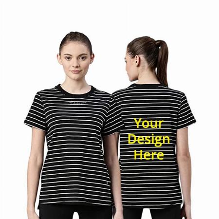 Black with White Lines Customized Enamor Cotton Be Here Now Graphic Printed T-Shirt for Women