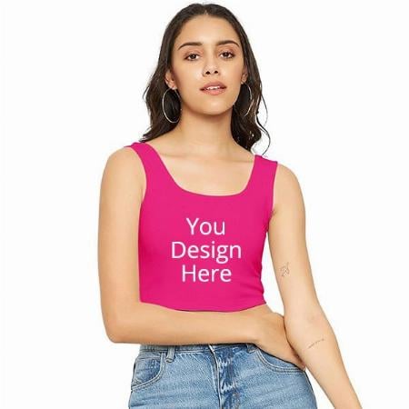 Pink Customized Women Stretchable Round Neck Sleeveless Crop Top