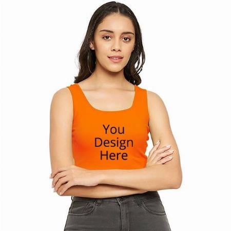 Orange Customized Women Stretchable Round Neck Sleeveless Crop Top