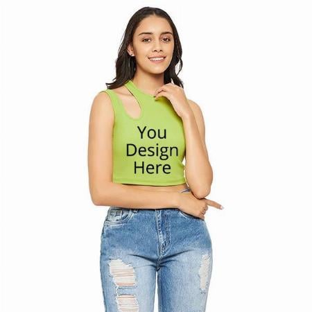 Green Customized Lite Women Stretchable Sleeveless Cut-Out Crop Top
