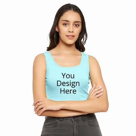 Light Blue Customized Women Stretchable, Round Neck Crop Top