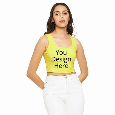 Yellow Customized Women Stretchable Round Neck Sleeveless Crop Top