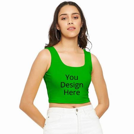 Green Customized Women Stretchable Round Neck Sleeveless Crop Top
