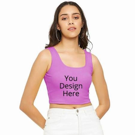 Purple Customized  Women Stretchable Round Neck Sleeveless Crop Top