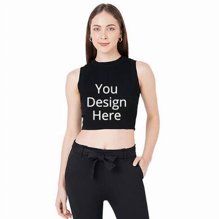 Black Customized Women Solid Ribbed Crop Tank Top