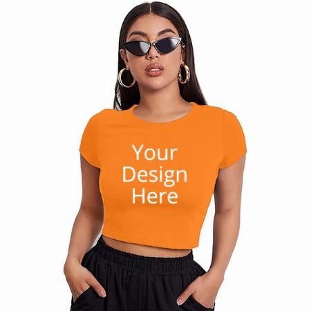 Orange Customized Women Solid Ribbed Crop Top