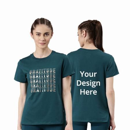 Teal Green Customized Enamor Gratitute Design Graphic Printed Cotton T-Shirt for Women
