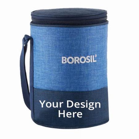 Blue Customized Borosil Glass Lunch Box 400 ml, Round, Microwave Safe Office Tiffin Set of 3