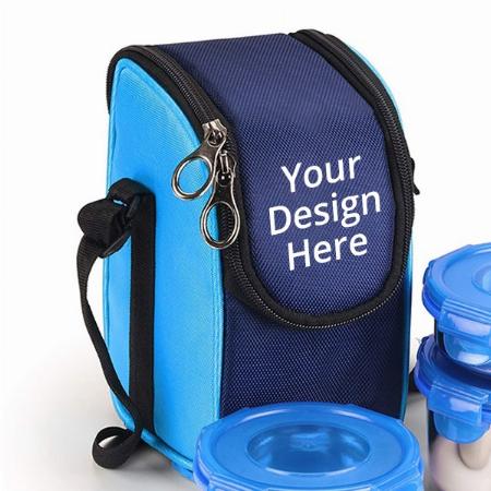 Blue Customized Oliveware Lunch Box, Stainless Steel Range, 3 Air-Tight Containers with Bag