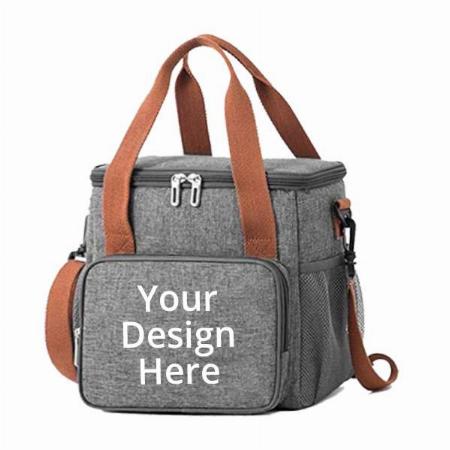 Grey Customized Wide Open Insulated, Large Capacity Cooler Tote Bag with Removable Shoulder Strap Lunch Organizer