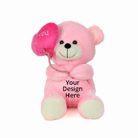 Pink Customized Soft Stuff Cute Teddy Bear With I Love You Heart Balloon Toy