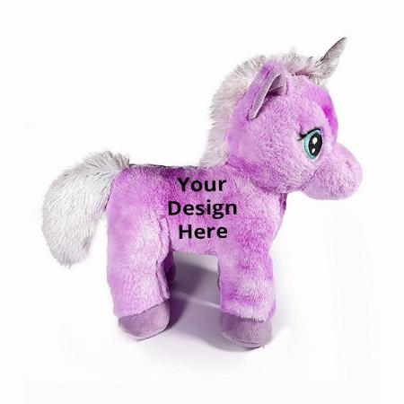 Purple Customized Stuffed Unicorn Soft Toy with Glitter Horn Toy - 32 cm