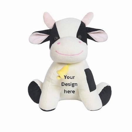 White Black Customized Huggable Sitting Cow Stuffed Soft Kids Animal Toy - 11 Inch