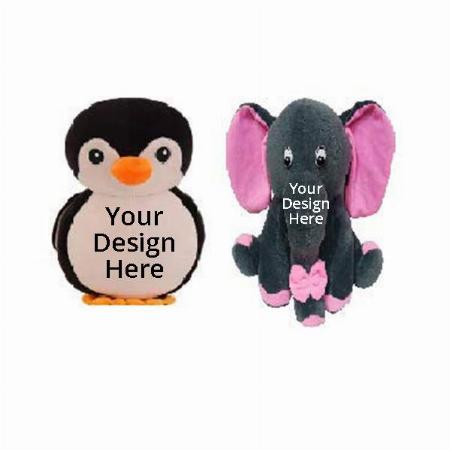 Black Grey Customized Soft Stuff Toys Combo Of 2 Penguin And Baby Elephant Kids, Return Gift