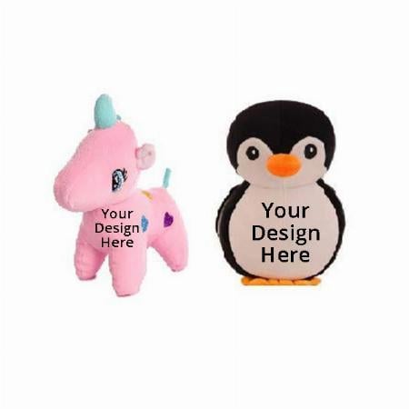 Black Pink Customized Soft Stuff Toys, Combo Of 2 Unicorn And Penguin Kids Return Gift