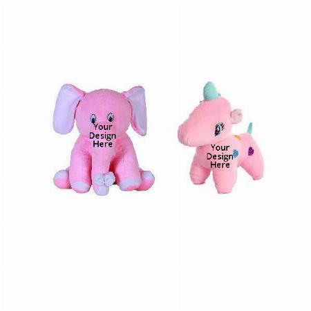 Pink Customized Soft Stuff Toys, Combo Of 2 Unicorn And Baby Elephant Kids Return Gift