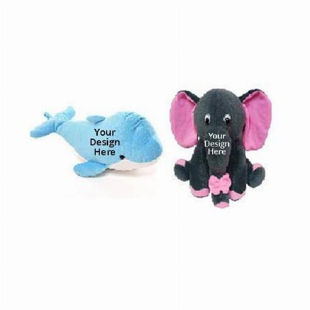 Blue Pink Customized Soft Stuff Toys Combo Of 2 Dolphin And Baby Elephant Grey Kids Return Gift