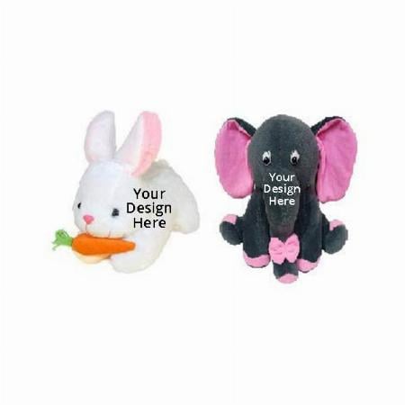 White Grey Customized Soft Stuff Toys Combo Of 2 Rabbit And Baby Elephant Kids Return Gift