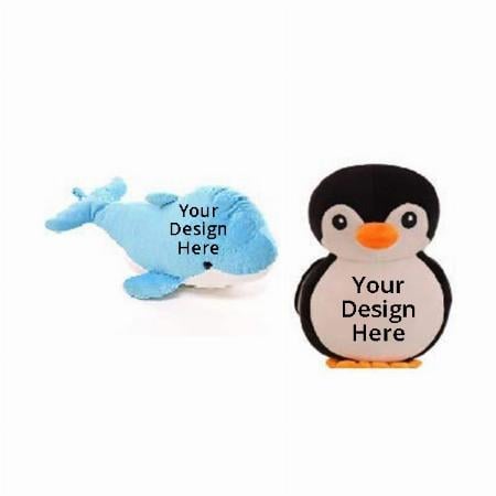 Black Blue Customized Soft Stuff Toys Combo Of 2 Dolphin And Penguin Kids Return Gift