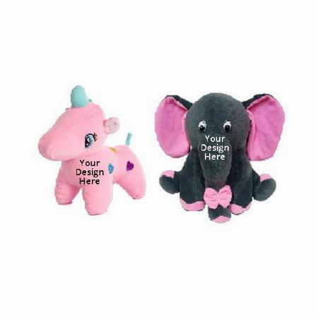 Pink Grey Customized Soft Stuff Toys Combo Of 2 Unicorn And Baby Elephant Kids Return Gift