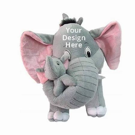 Grey Customized Mother Elephant With 2 Babies Soft Toy (32 cm)