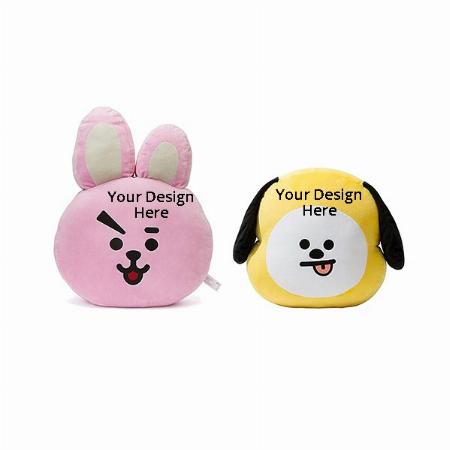 Pink Yellow Customized Animal Stuffed Toys Throw Pillow, Character Chimmy &amp; Cooky, Pack Of 2