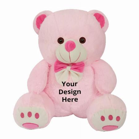 Pink Customized Cute Sitting Teddy Bear Soft Toys with Neck Bow and Foot Print (Size - 35 cm)