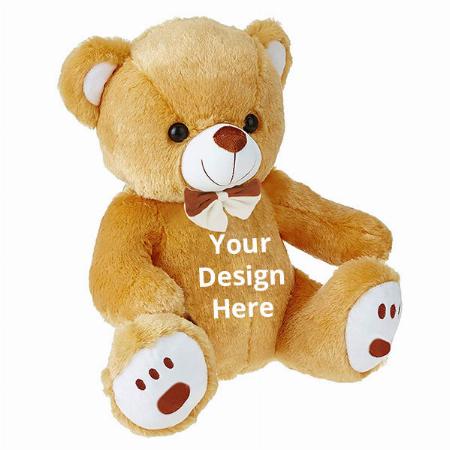 Brown Customized Cute Sitting Teddy Bear Soft Toys with Neck Bow and Foot Print