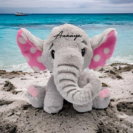 Grey Pink Customized Cute Polka Dot Elephant Soft Toy - 25 cm