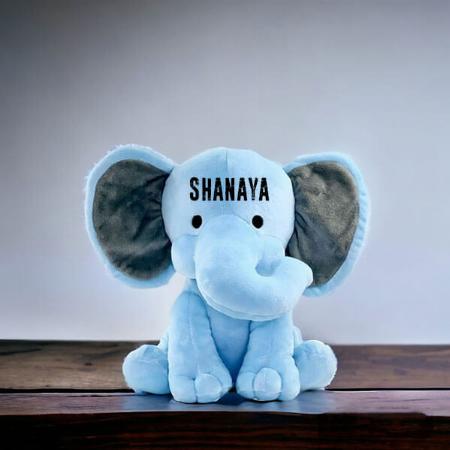 Sky Blue Customized Sitting Elephant Cute Soft Stuffed Toy for Boys &amp; Girls (Size - 30 cm)
