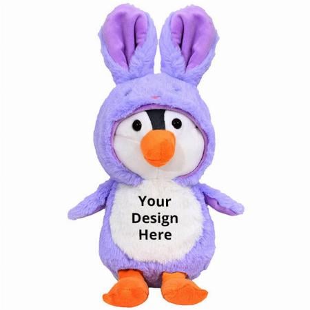 Purple Customized Bunny Cute Stuffed Hoodie Penguin Soft Toy (Size - 23 cm)