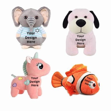Multi Color Customized Fish, Elephant, Unicorn &amp; Dog Stuffed Soft Toys for Kids (Pack of 4)