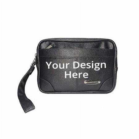 Black Customized Men Cash Pouch Money Carrying Case Multipurpose Travel Pouch Zipped Travel Toiletry Bag