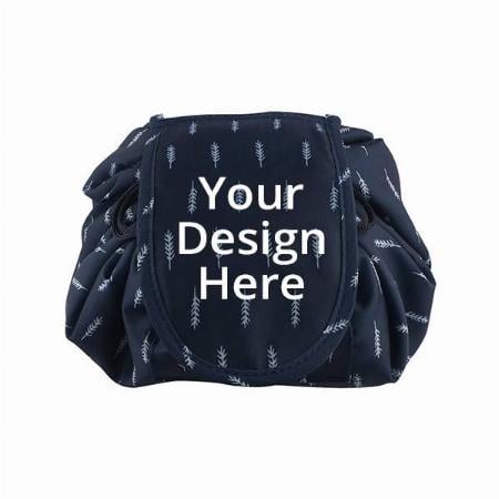 Dark Blue Customized Drawstring Travel Makeup Bag Pouch, Multifunction Storage